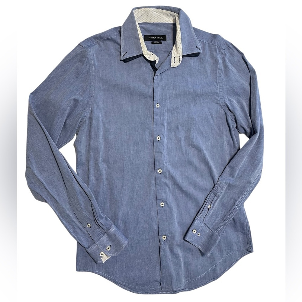 Zara Men Slim Fit Men’s Medium Blue Dress Shirt